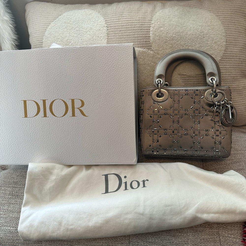 Dior silver beaded lady Dior Handbag